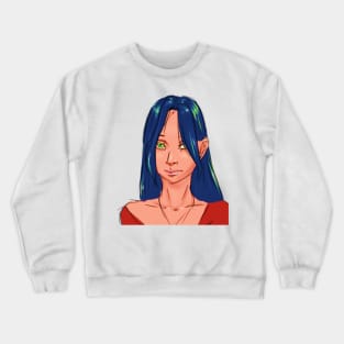 Blue Hair Glowing Green Eyes Eerie Looking Girl With Piercing Halloween Design Crewneck Sweatshirt